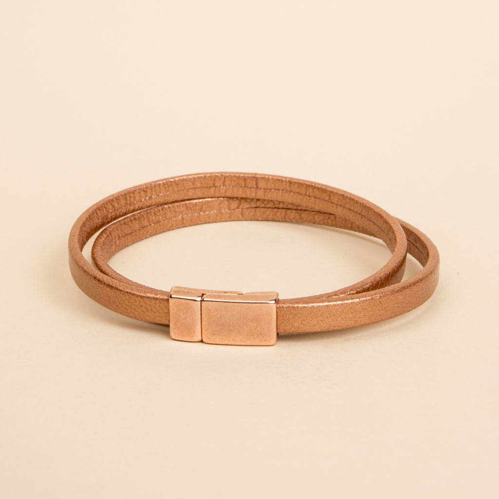 Bracelet Noa cuir havane avec fermoir or rose